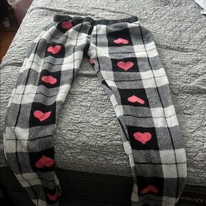 Plaid Pajama Pants with Pink Hearts